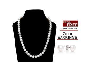 Mabella 18" Freshwater Cultured Pearl Necklace 8-8.5mm AAA Quality 14k Solid White Gold Clasp with FREE Earrings Mabella 18" Freshwater Cultured Pearl Necklace 8-8.5mm AAA Quality 14k Solid White Gold Clasp with FREE Earrings