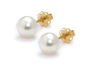 Mabella EWS011PL Freshwater Pearl Earrings - 7-8mm AAA Quality 14K Yellow Gold Studs Mabella EWS011PL Freshwater Pearl Earrings - 7-8mm AAA Quality 14K Yellow Gold Studs