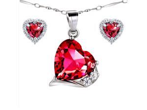 Mabella Lovely Heart Cut Created Ruby Pendant & Earring Set - Sterling Silver, 18" Chain Mabella Lovely Heart Cut Created Ruby Pendant & Earring Set - Sterling Silver, 18" Chain