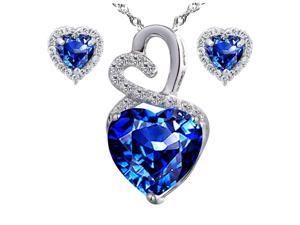 Mabella Eternity Heart Cut Created Blue Sapphire Pendant & Earring Set - Sterling Silver, 18" Chain Mabella Eternity Heart Cut Created Blue Sapphire Pendant & Earring Set - Sterling Silver, 18" Chain