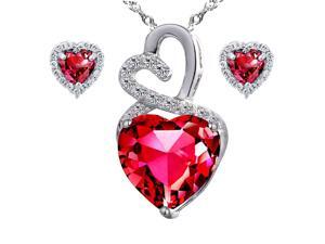 Mabella Eternity Heart Cut Created Ruby Pendant & Earring Set - Sterling Silver, 18" Chain Mabella Eternity Heart Cut Created Ruby Pendant & Earring Set - Sterling Silver, 18" Chain