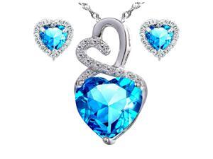 Mabella Eternity Heart Cut Created Blue Topez Pendant & Earring Set - Sterling Silver, 18" Chain Mabella Eternity Heart Cut Created Blue Topez Pendant & Earring Set - Sterling Silver, 18" Chain