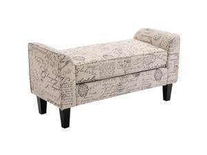 HOMCOM HomCom 42" Modern Linen Armed Entryway Bench, Signature Print with Parchment Background HOMCOM HomCom 42" Modern Linen Armed Entryway Bench, Signature Print with Parchment Background