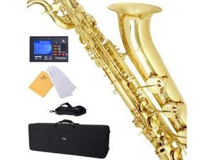 mendini by cecilio mbs30l+92d lacquer yellow brass intermediate e flat baritone saxophone with tuner, prodeluxe case, mouthpiece and neck strap mendini by cecilio mbs30l+92d lacquer yellow brass intermediate e flat baritone saxophone with tuner, prodeluxe case, mouthpiece and neck strap
