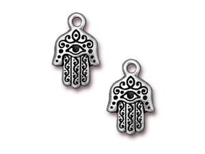 Antiqued Silver Plated Hamsa Hand Pendant Charm 21mm (1) Antiqued Silver Plated Hamsa Hand Pendant Charm 21mm (1)