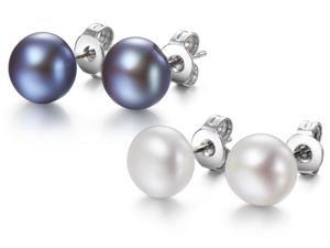 2 Pairs Genuine Freshwater Grey & White Pearl Earrings In Sterling Silver 2 Pairs Genuine Freshwater Grey & White Pearl Earrings In Sterling Silver