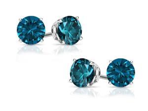 2.00 cttw Genuine London Blue Topaz Solid 14Kt White Gold Stud Earrings 2.00 cttw Genuine London Blue Topaz Solid 14Kt White Gold Stud Earrings