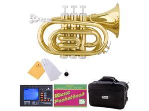 MPT-L Gold Lacquer Brass B Flat Pocket Trumpet + Mouthpiece, Tuner, Case, Stand, Pocketbook & Accessories MPT-L Gold Lacquer Brass B Flat Pocket Trumpet + Mouthpiece, Tuner, Case, Stand, Pocketbook & Accessories