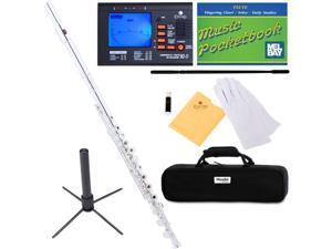 Mendini MFE-22S Intermediate Silver Plated Key of C Open / Closed-Hole Flute + Tuner, Case, Stand, Pocketbook & Accessories Mendini MFE-22S Intermediate Silver Plated Key of C Open / Closed-Hole Flute + Tuner, Case, Stand, Pocketbook & Accessories