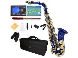 Mendini by Cecilio MAS-BL+92D+PB Blue Lacquered E Flat Alto Saxophone with Tuner, Case, Mouthpiece, 10 Reeds and More Mendini by Cecilio MAS-BL+92D+PB Blue Lacquered E Flat Alto Saxophone with Tuner, Case, Mouthpiece, 10 Reeds and More