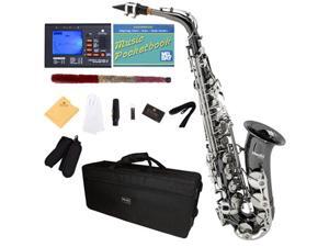 Mendini by Cecilio MAS-BNN+92D+PB Black Nickel Plated with Nickel Keys E Flat Alto Saxophone with Tuner, Case, Mouthpiece, 10 Reeds and More Mendini by Cecilio MAS-BNN+92D+PB Black Nickel Plated with Nickel Keys E Flat Alto Saxophone with Tuner, Case, Mouthpiece, 10 Reeds and More