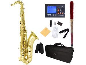 Mendini by Cecilio MTS-L+92D Gold Lacquered B Flat Tenor Saxophone with Tuner, Case, Mouthpiece, 10 Reeds and More Mendini by Cecilio MTS-L+92D Gold Lacquered B Flat Tenor Saxophone with Tuner, Case, Mouthpiece, 10 Reeds and More