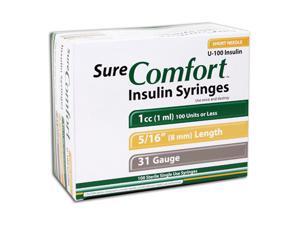 Sure Comfort Insulin Syringes - 31 G, 1 cc, 5/16 in - 100 ea - 22-6510 Sure Comfort Insulin Syringes - 31 G, 1 cc, 5/16 in - 100 ea - 22-6510