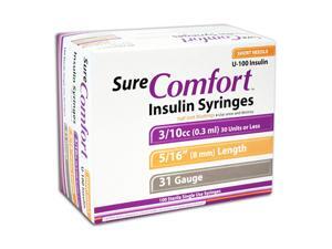 Sure Comfort Half Unit Insulin Syringes - 31 G, 0.3 cc, 5/16 in - 100 ea - 22-6504 Sure Comfort Half Unit Insulin Syringes - 31 G, 0.3 cc, 5/16 in - 100 ea - 22-6504