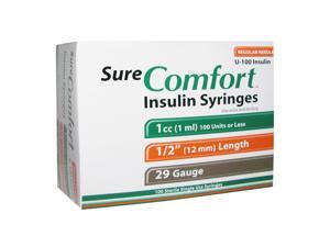 Sure Comfort Insulin Syringes 29 Gauge 1cc 1/2 in - 100 ea Sure Comfort Insulin Syringes 29 Gauge 1cc 1/2 in - 100 ea