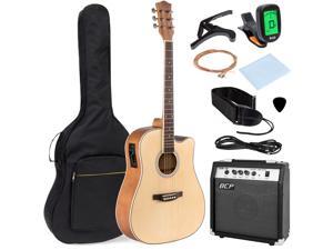Best Choice Products 41in Full Size Acoustic Electric Cutaway Guitar Set w/ 10-Watt Amp, Capo, E-Tuner, Case - Natural Best Choice Products 41in Full Size Acoustic Electric Cutaway Guitar Set w/ 10-Watt Amp, Capo, E-Tuner, Case - Natural