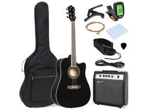 Best Choice Products 41in Full Size Acoustic Electric Cutaway Guitar Set w/ 10-Watt Amp, Capo, E-Tuner, Case - Black Best Choice Products 41in Full Size Acoustic Electric Cutaway Guitar Set w/ 10-Watt Amp, Capo, E-Tuner, Case - Black