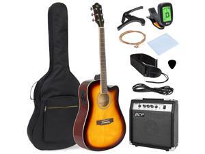 Best Choice Products 41in Full Size Acoustic Electric Cutaway Guitar Set w/ 10-Watt Amp, Capo, E-Tuner, Case - Sunburst Best Choice Products 41in Full Size Acoustic Electric Cutaway Guitar Set w/ 10-Watt Amp, Capo, E-Tuner, Case - Sunburst