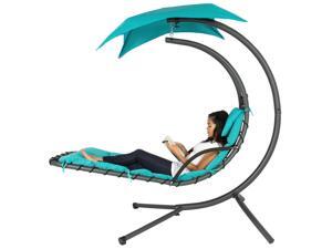 Best Choice Products Hanging Curved Chaise Lounge Chair Swing for Backyard, Patio w/ Pillow, Canopy, Stand - Teal Best Choice Products Hanging Curved Chaise Lounge Chair Swing for Backyard, Patio w/ Pillow, Canopy, Stand - Teal