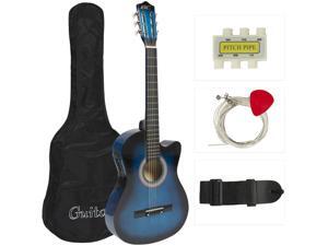 Best Choice Products 38in Beginners Acoustic Electric Cutaway Guitar w/ Case, Extra Strings, Strap, Tuner, Pick - Blue Best Choice Products 38in Beginners Acoustic Electric Cutaway Guitar w/ Case, Extra Strings, Strap, Tuner, Pick - Blue