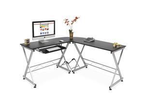 Wood L-Shape Corner Computer Desk PC Laptop Table Workstation Home Office Black Wood L-Shape Corner Computer Desk PC Laptop Table Workstation Home Office Black
