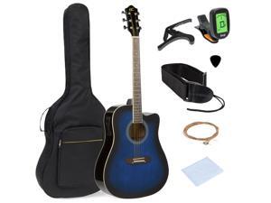 Best Choice Products 41in Full Size Acoustic Electric Cutaway Guitar Set w/ Capo, E-Tuner, Bag, Picks, Strap - Blue Best Choice Products 41in Full Size Acoustic Electric Cutaway Guitar Set w/ Capo, E-Tuner, Bag, Picks, Strap - Blue