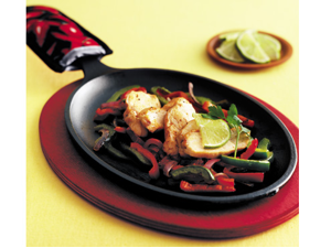 Lodge 10-in. Cast-Iron Preseasoned Enameled Fajita Pan with Wood Base Lodge 10-in. Cast-Iron Preseasoned Enameled Fajita Pan with Wood Base