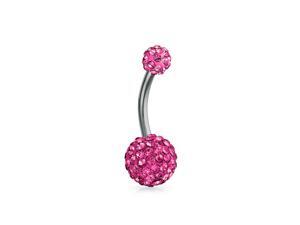 Hot Pink Fuchsia Crystal Round Ball And Bar Style Navel Belly Ring Silver Tone Surgical Steel 14G Hot Pink Fuchsia Crystal Round Ball And Bar Style Navel Belly Ring Silver Tone Surgical Steel 14G
