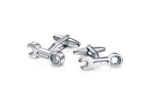 Construction Worker Mechanics Wrench Shirt Cufflinks For Men Hinge Back Silver Tone Stainless Steel Construction Worker Mechanics Wrench Shirt Cufflinks For Men Hinge Back Silver Tone Stainless Steel