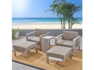 Christopher Knight Home Cape Coral Outdoor Aluminum 2-Seater Club Chair Chat Set with Ottomans and Side Table, Silver and Khaki Christopher Knight Home Cape Coral Outdoor Aluminum 2-Seater Club Chair Chat Set with Ottomans and Side Table, Silver and Khaki