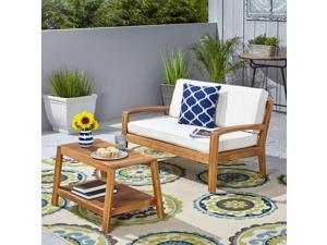 Christopher Knight Home Grenada Loveseat and Coffee Table Set for Patio, Acacia Wood, Teak Finish with Beige Outdoor Cushions Christopher Knight Home Grenada Loveseat and Coffee Table Set for Patio, Acacia Wood, Teak Finish with Beige Outdoor Cushions