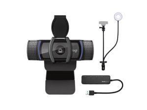 Logitech C920S Pro HD Webcam with Stand with Selfie Ring Light & 4-Port USB Hub