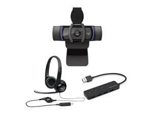 Logitech C920S Pro Stream Webcam w/ Logitech H390 Headset & Knox 4-Port USB Hub