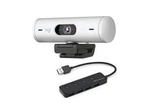 Logitech Brio 500 Full HD 1080p Webcam Bundle with 4-Port USB Hub (Off-White)