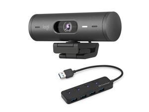 Logitech Brio 500 Full HD 1080p Webcam Bundle with 4-Port 3.0 USB Hub (Graphite)