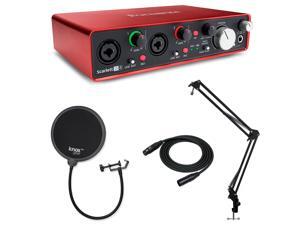 Focusrite Scarlett 2i4 Interface with 2 XLR, Knox Studio Stand and Pop Filter Focusrite Scarlett 2i4 Interface with 2 XLR, Knox Studio Stand and Pop Filter