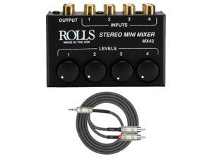 Rolls MX42 Stereo Mini Mixer with 3.5mm Stereo Plug to Dual RCA Plug Rolls MX42 Stereo Mini Mixer with 3.5mm Stereo Plug to Dual RCA Plug