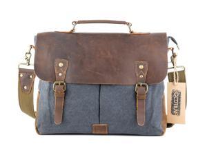 Gootium 21108GRY-L Vintage Canvas Real Leather Messenger Bag 15.6" Laptop Shoulder Bag Men's Handbag - Grey-Large Gootium 21108GRY-L Vintage Canvas Real Leather Messenger Bag 15.6" Laptop Shoulder Bag Men's Handbag - Grey-Large