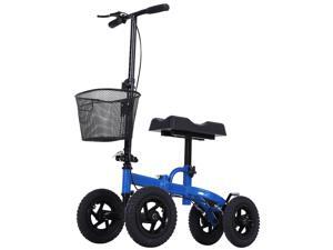 HOMCOM All Terrain Knee Walker Scooter Foldable Mental Steerable Walker with Mental Storage Basket Knee Scooter Crutches Alternative, Blue/Black HOMCOM All Terrain Knee Walker Scooter Foldable Mental Steerable Walker with Mental Storage Basket Knee Scooter Crutches Alternative, Blue/Black
