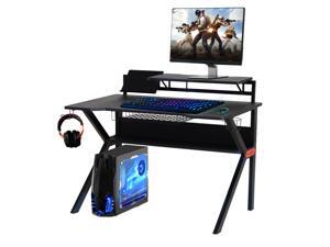 HOMCOM 54 inch Gaming Computer Desk Gaming Table Workstation with Cup Holder, Headphone Hook and Surge Protector Basket for Home Office Use, Black & Red HOMCOM 54 inch Gaming Computer Desk Gaming Table Workstation with Cup Holder, Headphone Hook and Surge Protector Basket for Home Office Use, Black & Red