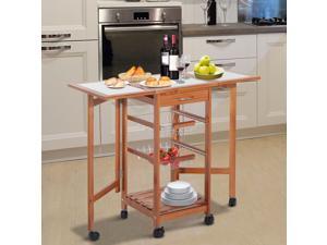 HOMCOM 4 Tier Rolling Kitchen Trolley Cart with Storage Drawer Rack Basket Wood HOMCOM 4 Tier Rolling Kitchen Trolley Cart with Storage Drawer Rack Basket Wood