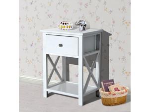 End Table Bed Side Table Nightstand Open Cabinet w/ Drawer and Shelf White End Table Bed Side Table Nightstand Open Cabinet w/ Drawer and Shelf White