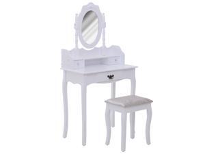 Vanity Table Set Makeup Table Rotatable Mirror Cushioned Stool White Vanity Table Set Makeup Table Rotatable Mirror Cushioned Stool White