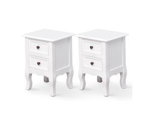 Set of 2 Wood Bedside Table Vintage Style Nightstand Cabinet w/ Drawer White Set of 2 Wood Bedside Table Vintage Style Nightstand Cabinet w/ Drawer White