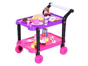 HOMCOM 38 pcs Kids Cart Cake Playset Trolley Educational Pretend Play Kitchen Food Toy Gift, Pink/Purple HOMCOM 38 pcs Kids Cart Cake Playset Trolley Educational Pretend Play Kitchen Food Toy Gift, Pink/Purple
