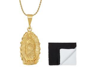 Large 20mm x 38mm 14k Gold Plated Guadalupe Virgin Mary Oval Pendant + 20' 2.4mm Rope Chain Necklace Set Large 20mm x 38mm 14k Gold Plated Guadalupe Virgin Mary Oval Pendant + 20' 2.4mm Rope Chain Necklace Set