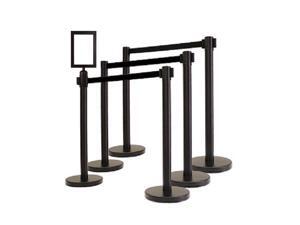 RETRACTABLE BELT STANCHION, 6 POSTS+ SIGNFRAME, 36" HT BLK, 78" BLK BELT RETRACTABLE BELT STANCHION, 6 POSTS+ SIGNFRAME, 36" HT BLK, 78" BLK BELT