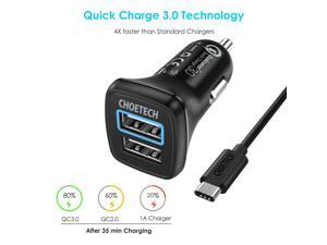 CHOETECH Car Charger 30W Dual USB Car Charger for Apple iPhone Xr / Xs / Xs Max / X / 8 / 8 Plus, Quick Charge 3.0 with USB C Cable for Samsung S9, Note 8, S8, S8 Plus, LG V30, G6, G5, HTC 10 Black CHOETECH Car Charger 30W Dual USB Car Charger for Apple iPhone Xr / Xs / Xs Max / X / 8 / 8 Plus, Quick Charge 3.0 with USB C Cable for Samsung S9, Note 8, S8, S8 Plus, LG V30, G6, G5, HTC 10 Black
