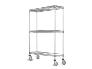 21" Deep x 60" Wide x 80" High 3 Tier Chrome Wire Shelf Truck with 800 lb Capacity 21" Deep x 60" Wide x 80" High 3 Tier Chrome Wire Shelf Truck with 800 lb Capacity