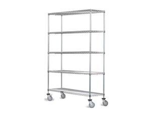 12" Deep x 72" Wide x 69" High 5 Tier Chrome Wire Shelf Truck with 800 lb Capacity 12" Deep x 72" Wide x 69" High 5 Tier Chrome Wire Shelf Truck with 800 lb Capacity